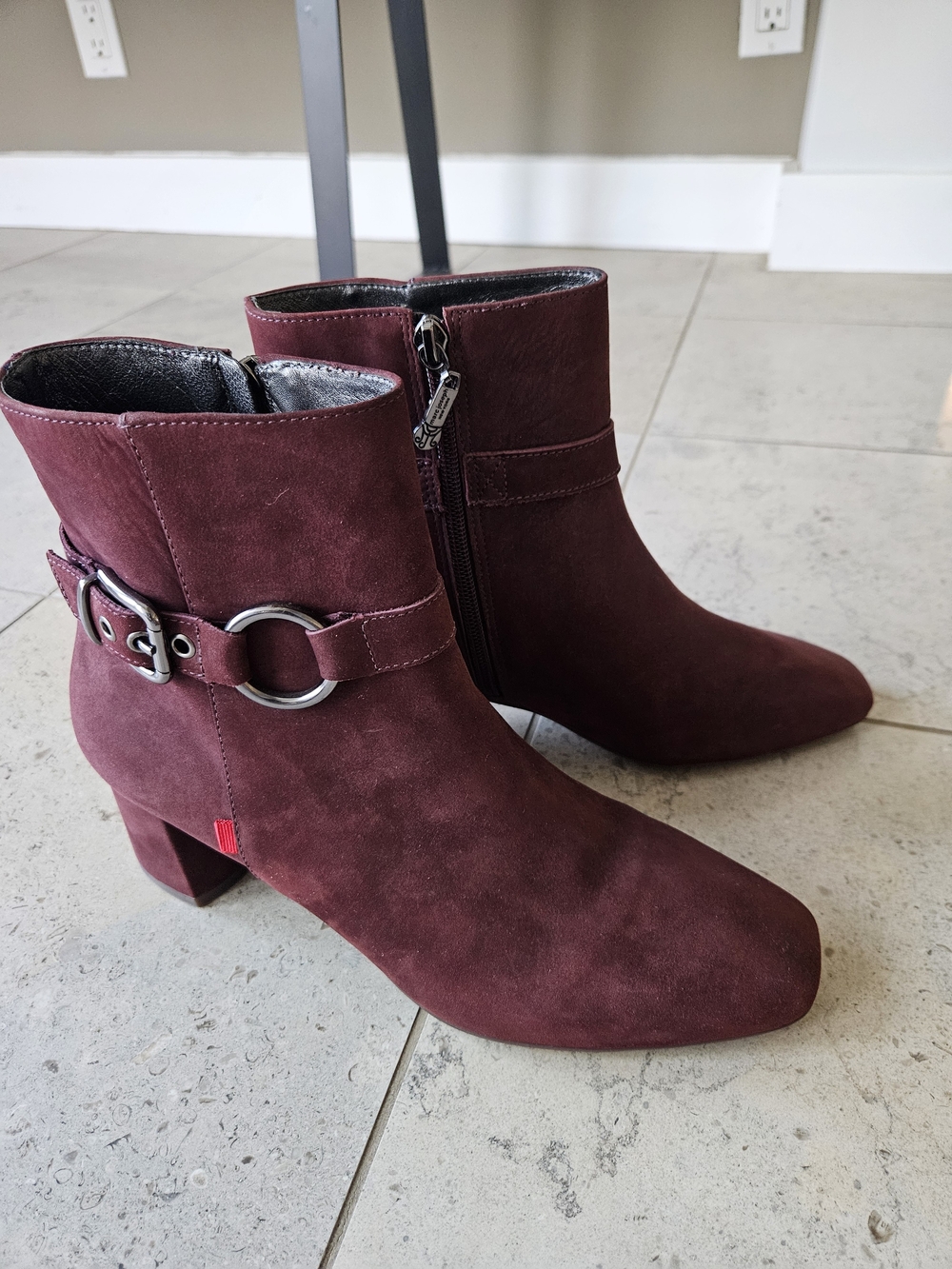 NWOT MARC JOSEPH "Madison" LEATHER Burgundy Suede Ankle Boots with Side Zip